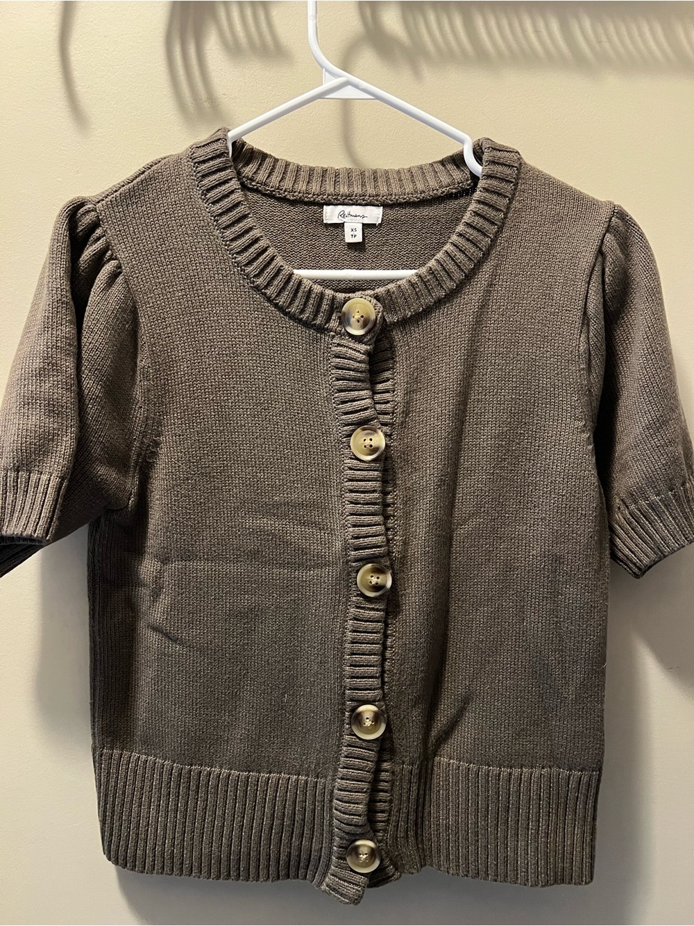 Reitmans Short-Sleeve Button Cardigan - Taupe Brown